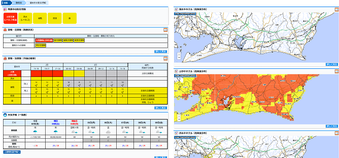磐田市の防災情報の画面