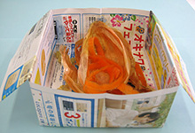 紙箱に入った野菜の皮の写真