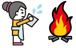 イラスト：たき火に水をかけている女性