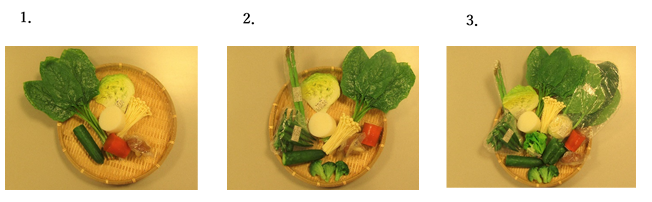 野菜の写真（左から少・中・多）