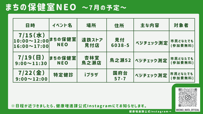 まちの保健室NEO日程表(7月)