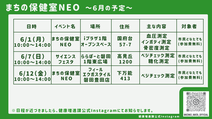 まちの保健室NEO日程表（6月）