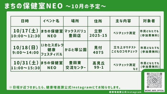 まちの保健室NEO日程表2　（10月）