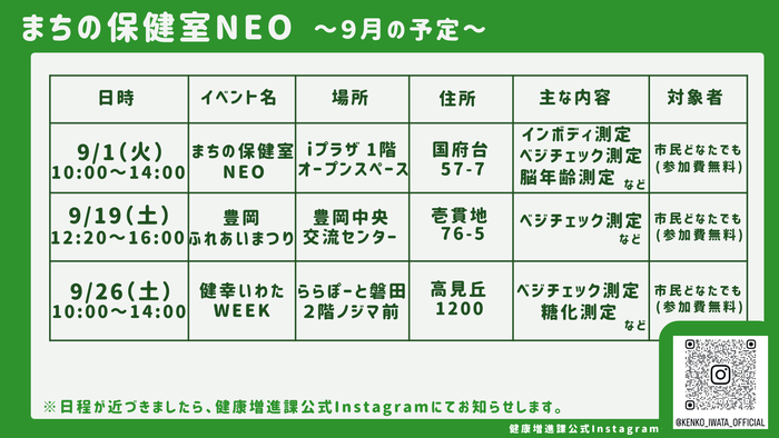 まちの保健室NEO日程表(8月)